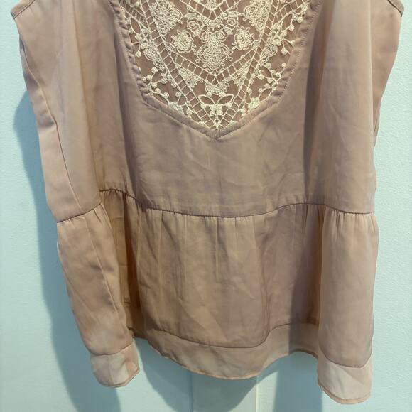 American Eagle Top Small Primrose Pink Lace Peplum Sheer Mesh Fairy Coquette - Picture 4 of 14